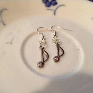 Nickel-Free Music Note Earrings with Rhinestone